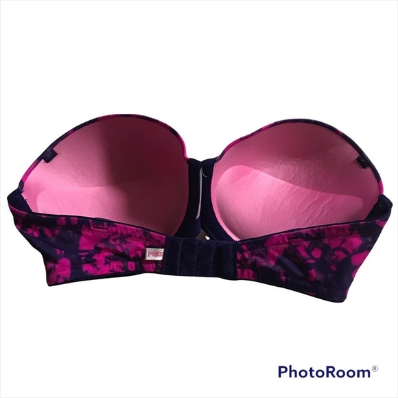 PINK VICTORIA SECRET / Pink & Purple Tie Dye Strapless Pushup Bra Size 32DD - Picture 8 of 8